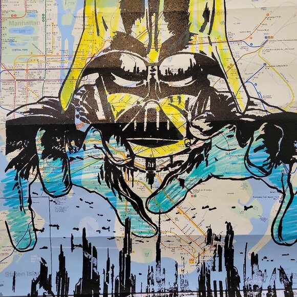 Star Wars Darth Vader Unique Handpainted Acrylic Art painting on NYC Subway Map - Picture 3 of 8